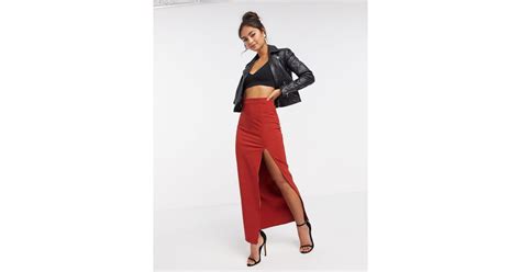 Asos Asos Desgin Maxi Skirt With Thigh Split In Red Lyst Canada