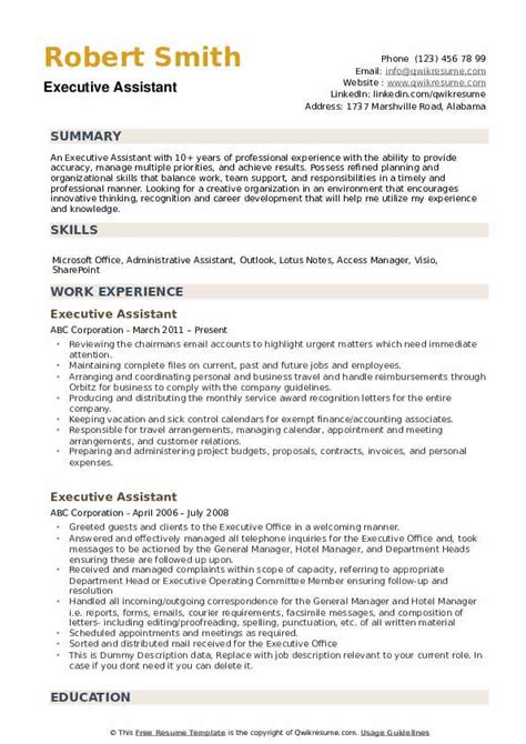 Executive Assistant Resume Samples Qwikresume