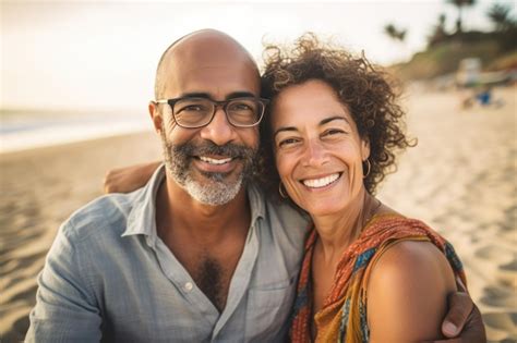 Pareja De Caricias De Mediana Edad Disfrutando Del Tiempo En La Playa