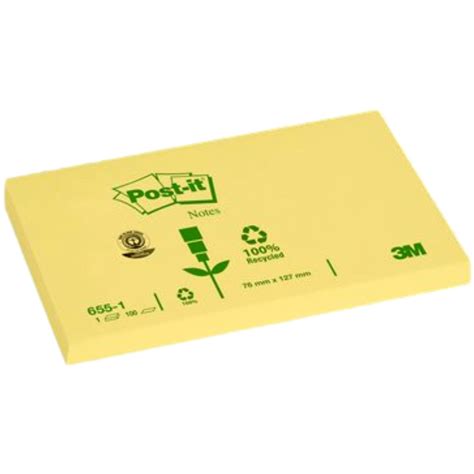 Bloco Notas Aderentes Papel Reciclado Post It 76 Mm X 127 Mm 3M 100 Folhas