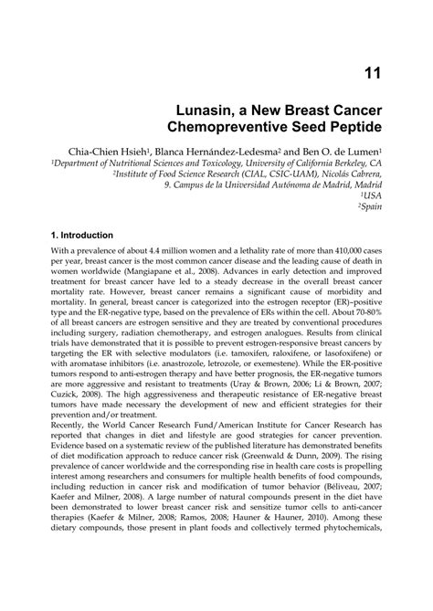 PDF Lunasin A New Breast Cancer Chemopreventive Seed Peptide