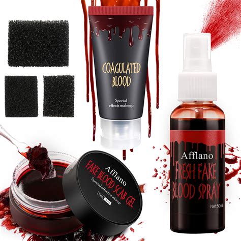 Fake Blood Halloween Makeup Kit 6 Pcs,Coagulated Blood Gel+Stipple ...