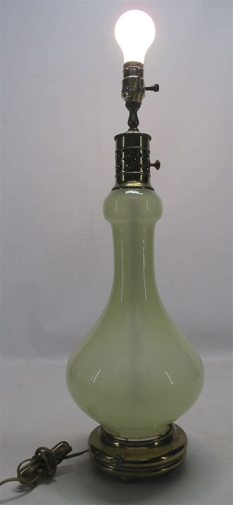 Antique Vaseline Custard Uranium Art Glass And Brass Footed Working Table Lamp Yqz Ebay