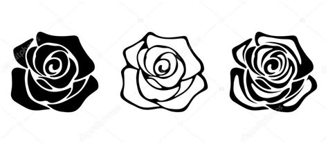 Set Of Three Black Silhouettes Of Roses Vector Illustrations Stock