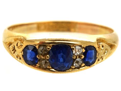 Victorian Ct Gold Three Stone Sapphire Diamond Ring L The