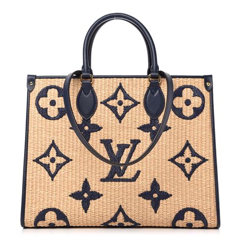 Louis Vuitton Raffia Calfskin Monogram Giant Onthego Mm Blue 734660 Fashionphile