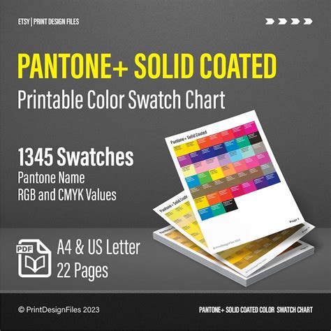 Pantone Solid Coated Printable Color Swatch Chart A4 And Us Etsy