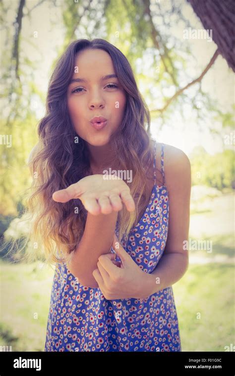 Portrait Brunette Woman Blowing Kiss Hi Res Stock Photography And Images Alamy