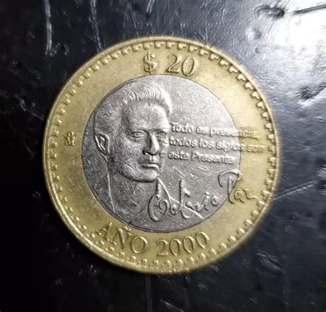 Moneda Conmemorativa De Octavio Paz De 20 Pesos Año 2 000 en venta en