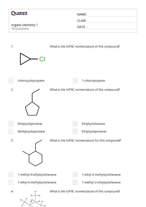 50 Organic Chemistry Worksheets For 12th Class On Quizizz Free And Printable