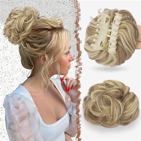 Feshfen Claw Clip Messy Bun Hair Piece Hair Buns Light Ash Brown