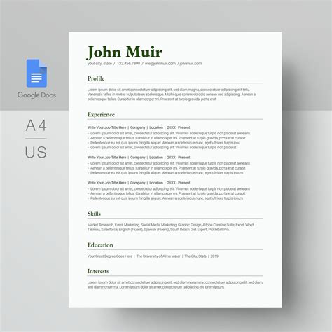 Google Docs Resume Template Simple Classic And Ats Friendly Etsy