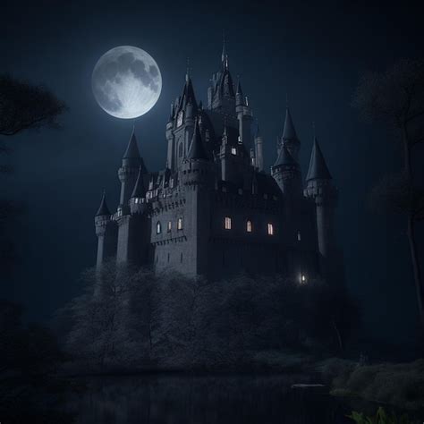 Premium AI Image | Castle midnight horror black background