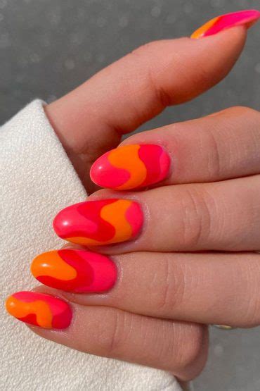 50 Trendy Summer Nail Colours And Designs Pink Orange And Red Combo