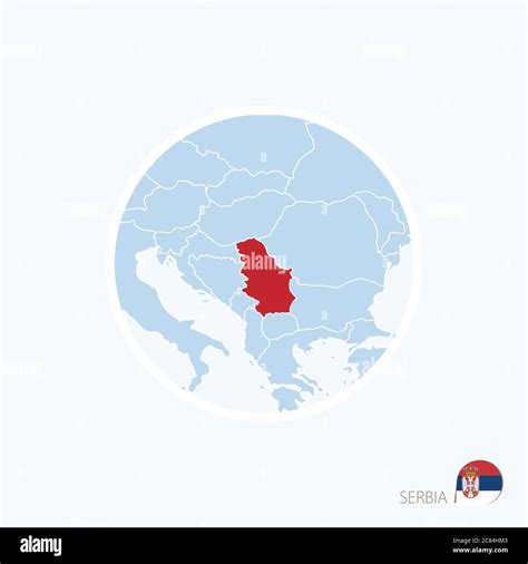 Map icon of Serbia. Blue map of Europe with highlighted Serbia in red ...