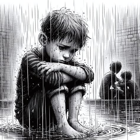 Premium Photo | Sad Little Thin Child Getting Wet in the Rain Macro