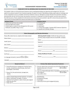 Fillable Online Referral Form Pain Management Program Referral For