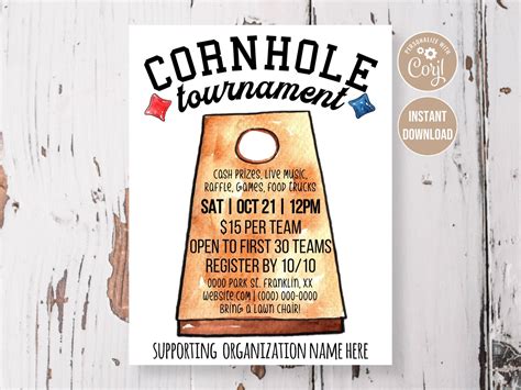 Editable Cornhole Tournament Flyer Digital Download Instant Download