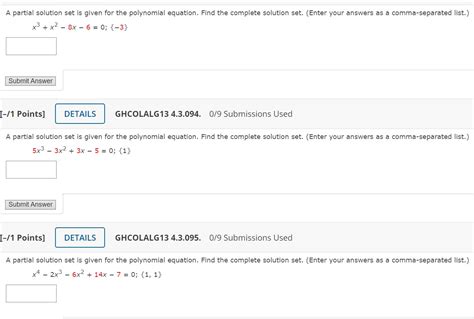 Solved X3 X2−8x−6 0 {−3} [− 1 Points] Ghcolalg13 4 3 094