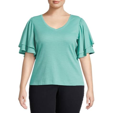 Terra And Sky Womens Plus Size Double Flutter Sleeve Top