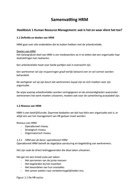 Samenvatting Strategisch HRM Samenvatting HRM Hoofdstuk 1 Human