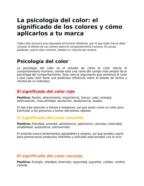 La Psicología Del Color La Psicología Del Color El Significado De