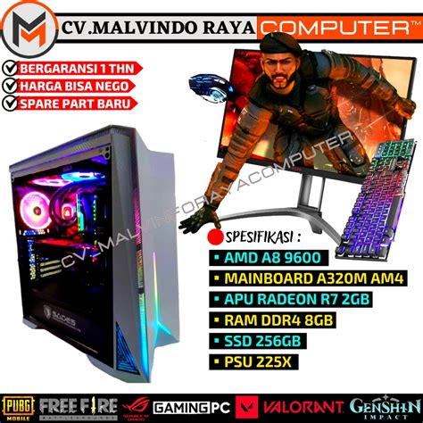 Jual PC GAMING EDITING FULLSET AMD A8 9600 RAM 8GB SSD 256GB SIAP PAKAI