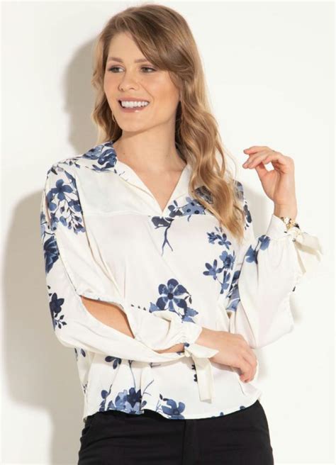 Blusa Pregas Floral Cinza Quintess Quintess