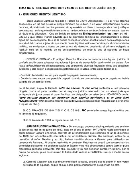 TEMA No 5 Temano Nro 5 De Derecho Civil II Obligaciones TEMA No