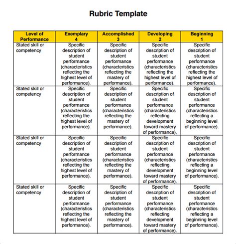 Free 6 Rubric Templates In Pdf