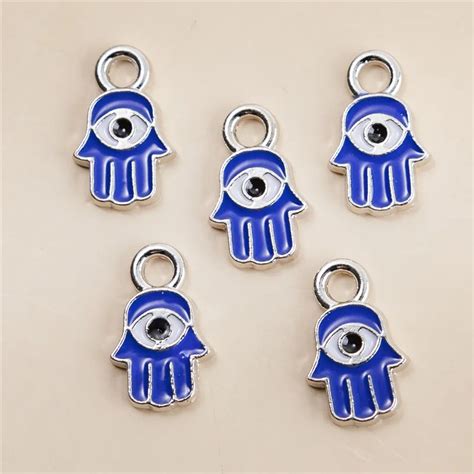 30pcs Lot Enamel Hand Of Fatima Blue Eye Charms Pendant For DIY Jewelry