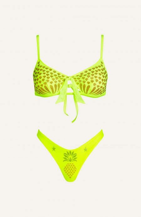 Bikini Fascia Tulle Stampa Ananas Lurex Taglia S Colore Giallo Slip Sgambato Copertura Ridotta