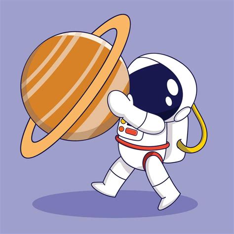 Fofa Desenho Animado Astronauta Carregando Uma Planeta Vetor