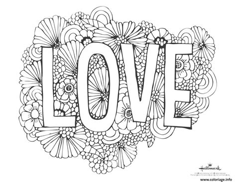 Coloriage Mot Amour Avec Fond De Fleurs JeColorie