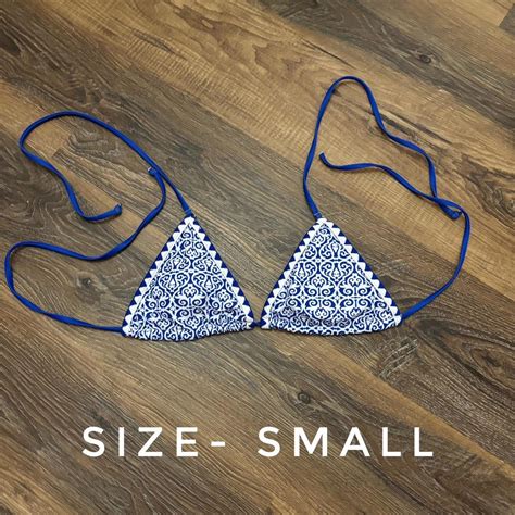 Blue Patterned Bikini Top Depop