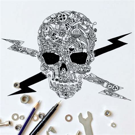 Black Pen Doodles with Steampunk Twist