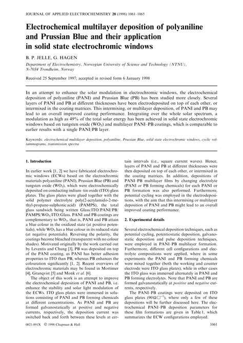 Pdf Electrochemical Multilayer Deposition Of Polyaniline And Prussian