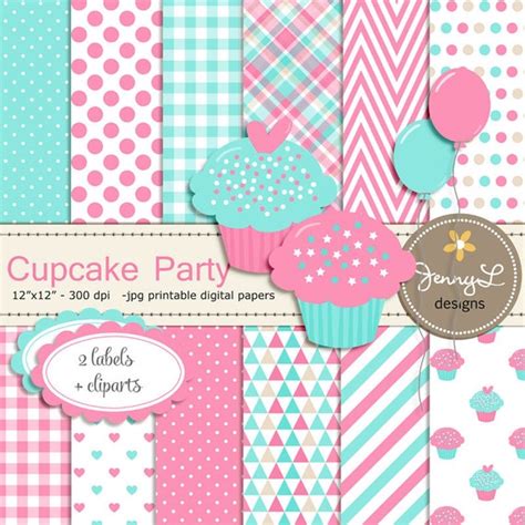 Cupcake Digital Papers And Clipart Cuppies Birthday Party Scrapbooking