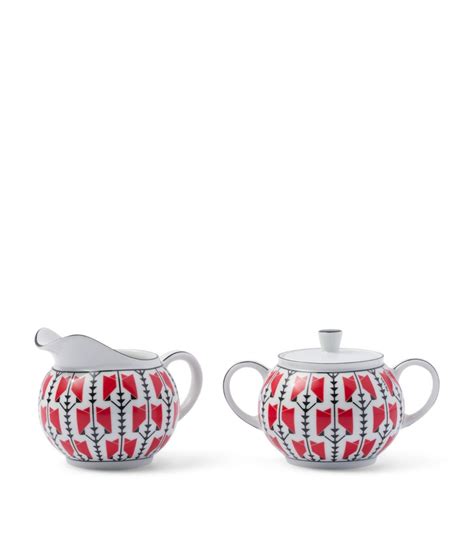 Prada Red Porcelain Vienna Arrows Creamer Jug And Sugar Pot Set