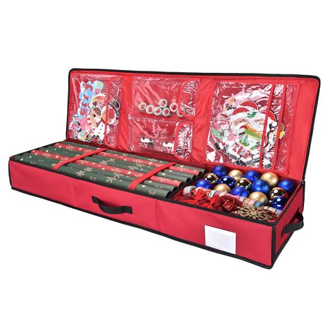 Large Xmas T Wrap Bin Holiday Wrapper Rolls Holder Decor Organizer With Divider