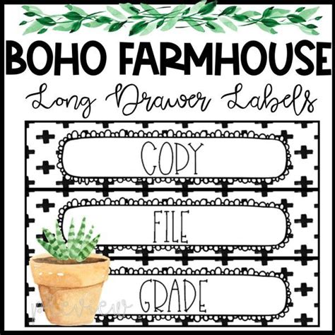 Boho Farmhouse Editable Long Drawer Labels Confetti Creativity