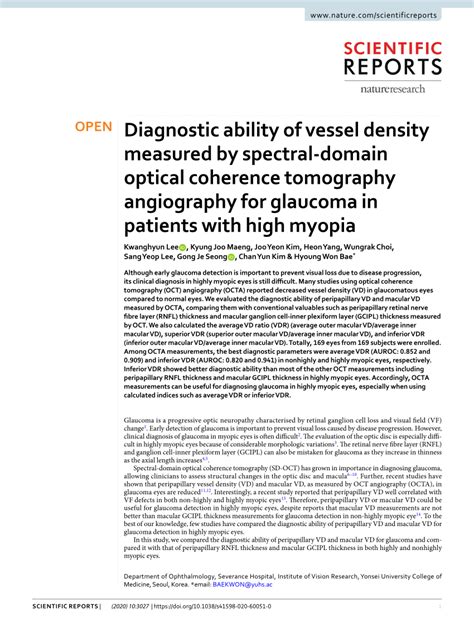 Pdf Diagnostic Ability Of Vessel Density Measured By Spectral Domain