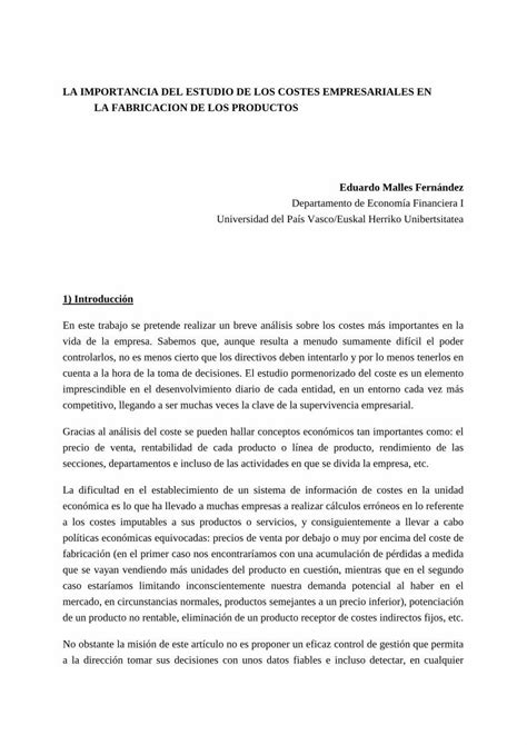 PDF LA IMPORTANCIA DEL ESTUDIO DE LOS COSTES EMPRESARIALES EN