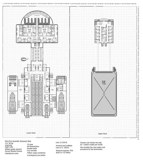 900 dTon Research ship | Traveller rpg, Spaceship design, Deck plans