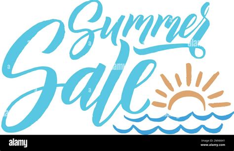 Handwritten Summer Sale Logo With Hand Drawn Ocean Sunrise Stock Vector