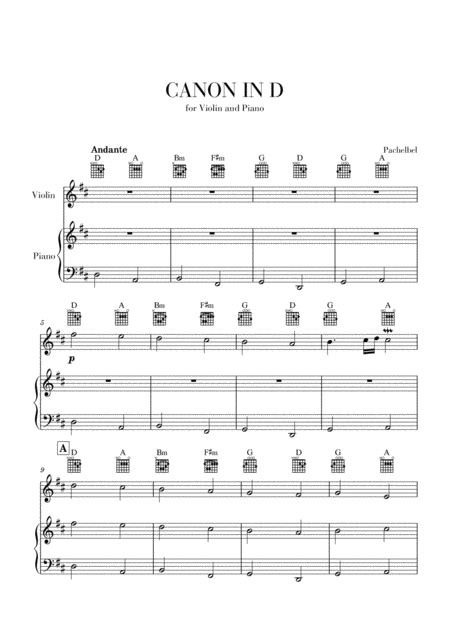 Canon In D For Violin And Beginner Piano With Guitar Chords Arr Cadenza Editions By Johann