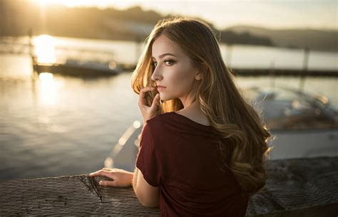 Sunset Women Looking Away Sea Mika Deneige Blonde Face Kyle Cong