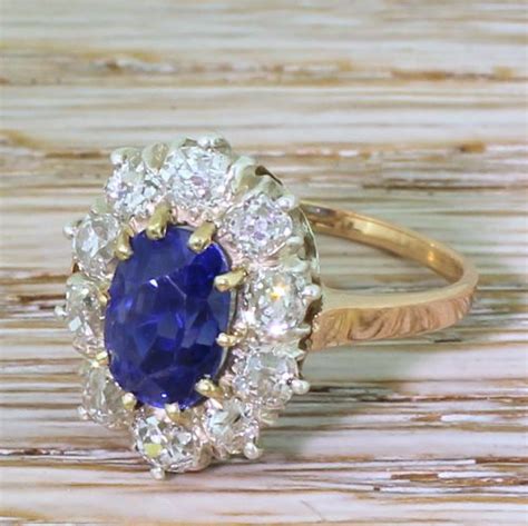 Art Deco Carat Natural Ceylon Sapphire Old Cut Diamond Ring