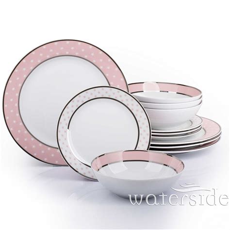 12 Piece Blush Pink Star With Platinum Rim Dinner Set Pink Dinner