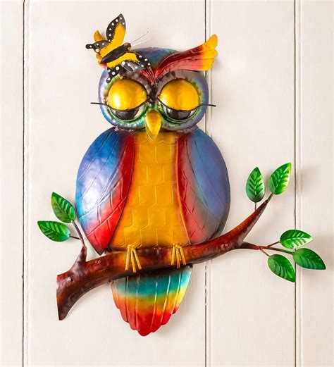 Handcrafted Metal Sleepy Owl Wall Art Wind And Weather